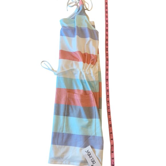 Belinda V-Neck Pastel Striped Tank Top Mini Sundress String Tie Cover Up- M- NWT - Picture 3 of 8